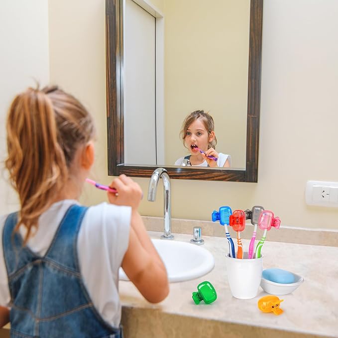 6 Pack Toothbrush Covers Portable Toothbrush Protector Coverings Clips Tooth Brush Storage Head Cover Cap Tooth Brush Covers for Kids Bathroom Home Travel Tooth Brush Case
