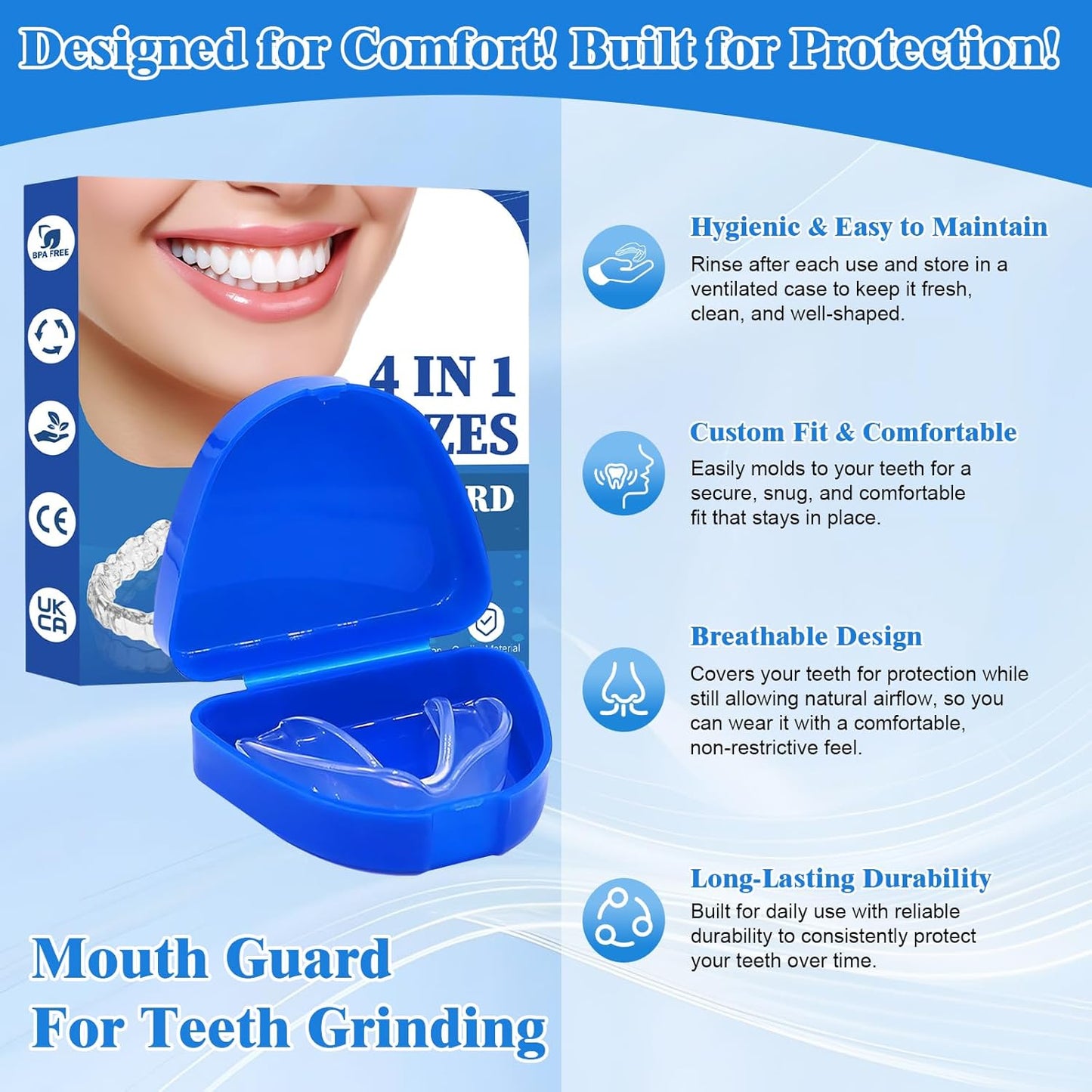 Xoyeie Night Guard for Teeth Grinding – Boil-and-Bite, Custom Fit, Food-Grade EVA, 6-Pack, Adults