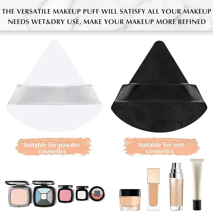 Suclain 48 Pcs Velour Triangle Powder Puff Soft Velour Makeup Puff for Face Powder Makeup Triangle Sponges for Wet and Dry Cosmetic Foundation Loose Mineral Body Tool(Black, White)