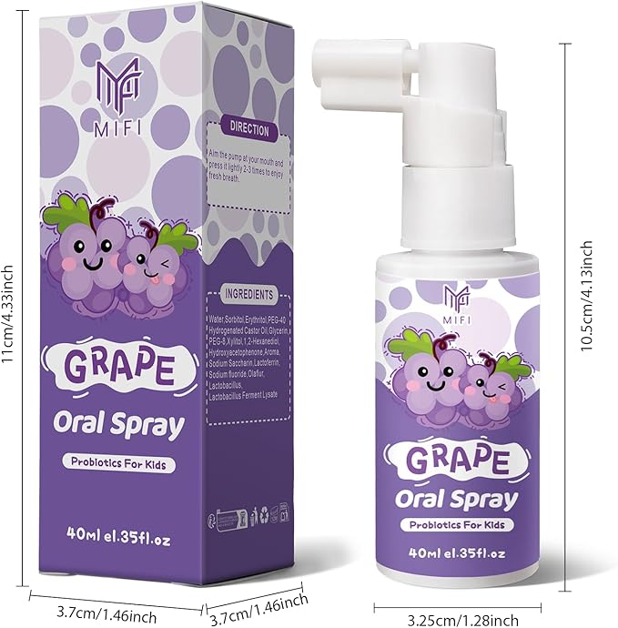 Kids Oral Spray, Toddler Toothpaste Helper for Daily Oral Care and Fresh Breath,Fruit-Flavored, Probiotic Oral Spray for Child (1Pack, Grape)