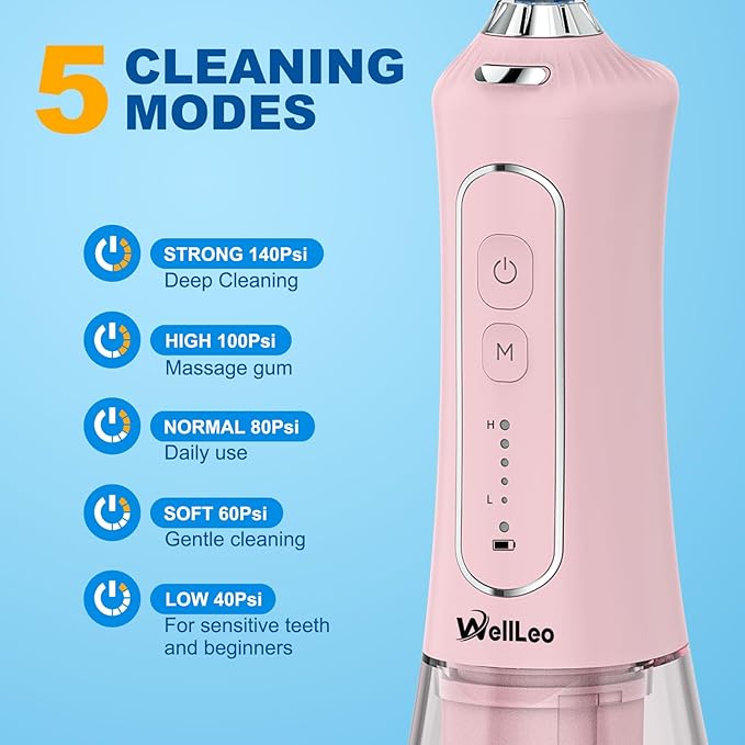 Water Flosser for Teeth, 300ML Cordless Oral Irrigator Rechargeable Dental Flosser Picks with 5 Modes 5 Jet Tips,IPX7 Waterproof Teeth Cleaner for Braces Gum Care, Home Travel Use