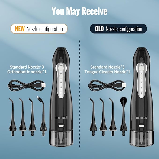 Water Flosser, Mornwell Water Flossers for Teeth - 330ML Tank USB Rechargeable Dental Flosser, IPX7 Waterproof 3 Modes & 4 Jet Tips Portable Dental Oral Irrigator,Professional Water Flosser