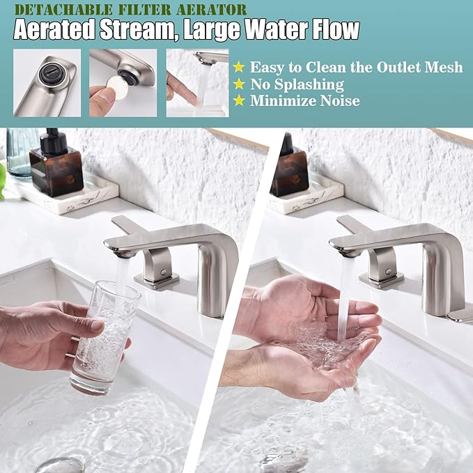 TOCALOCA Widespread Bathroom Faucet 3 Hole Bathroom Sink Faucet Brushed Nickel 2 Handles Vanity Faucet Brass, Anti-Fingerprint Modern Bathroom Basin Faucet