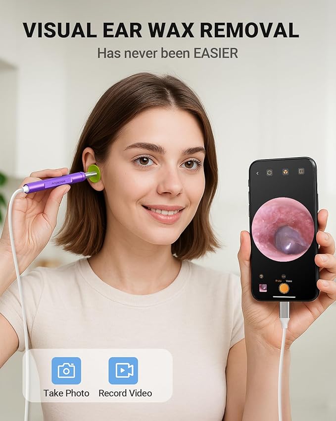Digital Otoscope Compatible with iPhone and Android Devices, HD Ear Camera with Ear Wax Removal Tools, Video Ear Scope Otoscope with Light, Capture Photos and Videos (Purple)