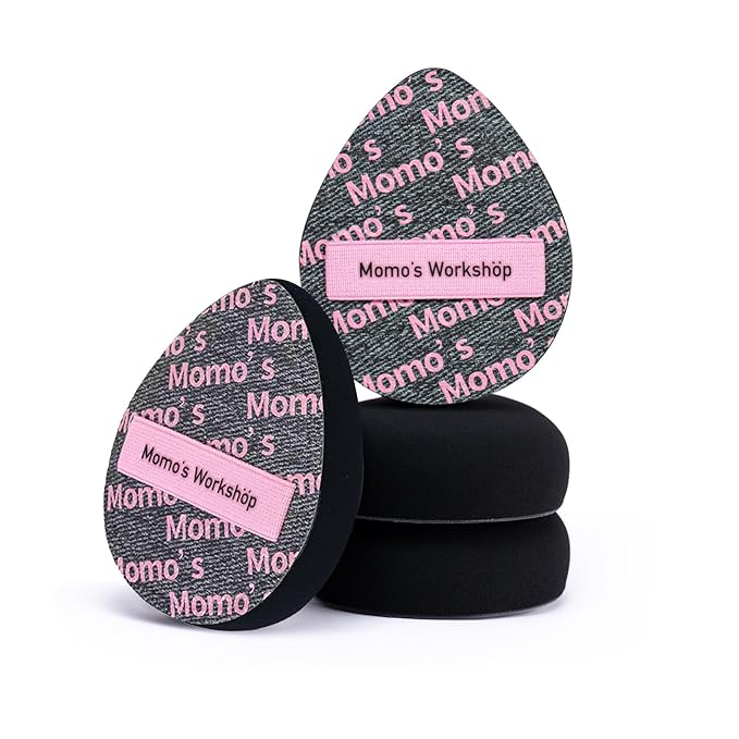Momo's Workshop Pink Black Denim Egg Makeup Sponge 2-Pack,Ultra Firm Bounce Rubycell Sponge for Liquid-Full Coverage Foundation,for Dry/Combination Skin,Travel Friendly,2pcs &Storage Case