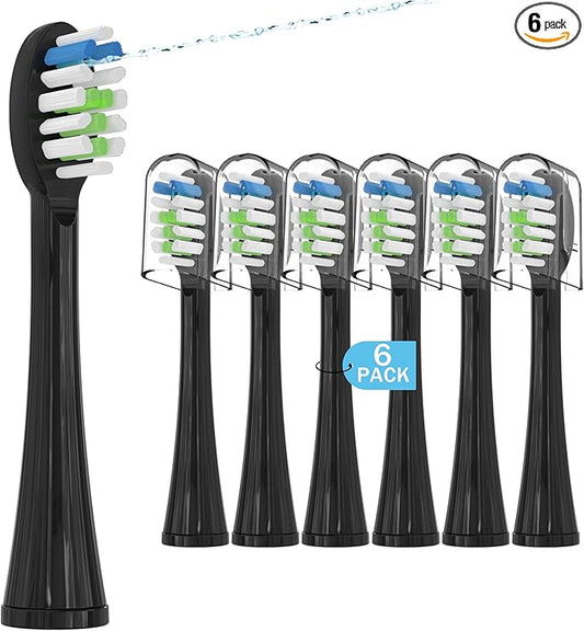 6 Pack Replacement Replacement Brush Heads for Waterpik Sonic Fusion Flossing Toothbrush Compatible with Sonic Fusion SF01/SF02 and Sonic Fusion 2.0 SF03/SF04- Black with Caps