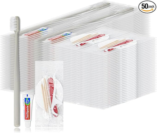 Disposable Toothbrushes, Toothbrush and Toothpaste, Toothbrush and Toothpaste Travel, Comes with Hotel Vanity Set, Individually Packaged, Suitable for Hotel, Home, Camping, Travel (50-Pack)