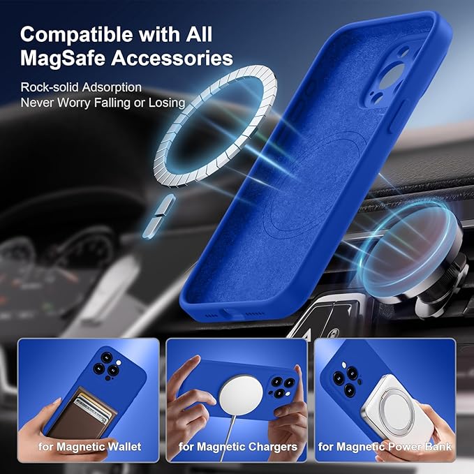 Magnetic for iPhone 15 Pro Case, Compatible with MagSafe, with 9H Nano Screen Protectors, Full Camera Protection, Silicone Shockproof Microfiber Lining Phone Case 6.1", Klein Blue