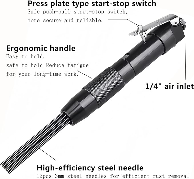 Compact Air Needle Scaler - Mini Pneumatic Tool for Rust, Paint & Welding Residue Removal on Metal Cleaning