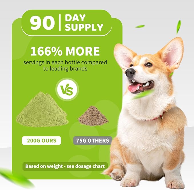 Paws Dental Powder for Dogs 200g - 90 Day Supply, Enzymatic Teeth Cleaning Powder & Breath Freshener, Plaque & Tartar Remover for All Dog Breeds