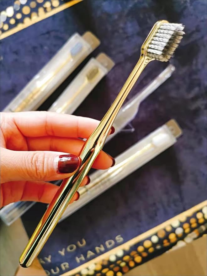 Premium Gold-Plated Toothbrush with Bamboo Charcoal Bristles, Soft Dental Care for Adults, Luxury Oral Hygiene (Set 3)