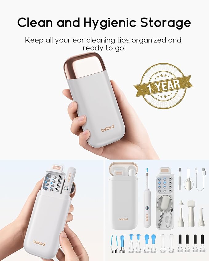 Bebird Earsight Plus R37R Ear Cleaning Camera Wax Removal Tool kit, Flexible Earwax Cleaner Scope Otoscope Cam Light, Visual Earpick Tweezers Wireless Ear-Wax Remover for Adults & Kids - White