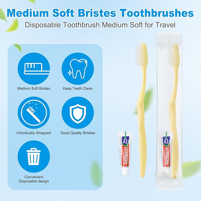 Disposable Toothbrush with Toothpaste Set, Individually Wrapped Soft Bristles Travel Size Manual Toothbrushes Kit in Bulk for Hotel/Travel/ Business/Donation/Homeless/Charity/Camping (100 Pack)