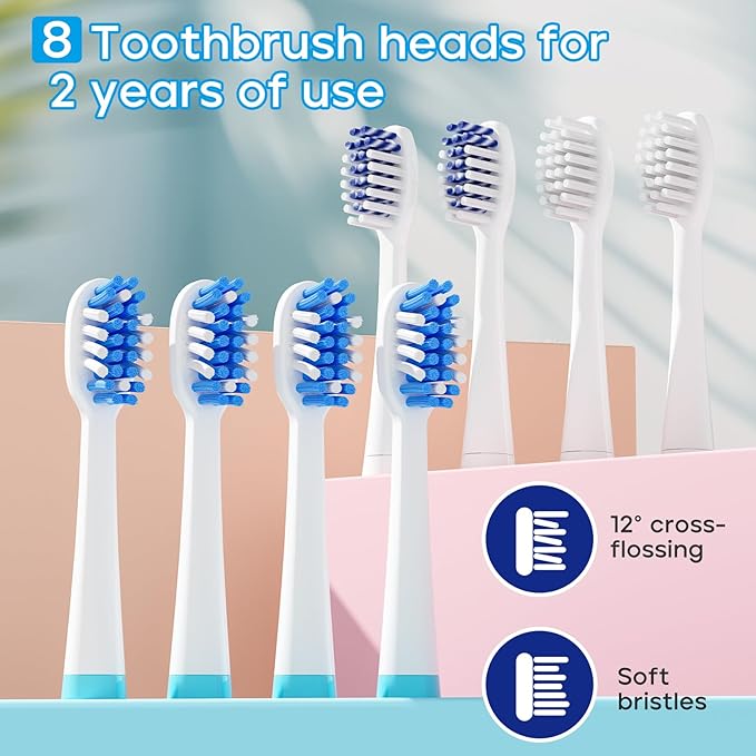 SEAGO SG-505 Travel Electric Toothbrush, Portable Toothbrush, 24,000 VPM, IPX7 Waterproof, 8 Brush Heads (Soft & Tilted Bristles), Battery-Powered for Adults, On-The-Go (Thai Design, Made in Thailand)