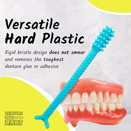 V3 Hard Plastic Denture Brush - Denture Gel Adhesive Remover - Remove Denture Gel Adhesive & Glue from Mouth & Gums, Oral Hygiene Product, Scraper w/Textured Grip and Rigid Bristles