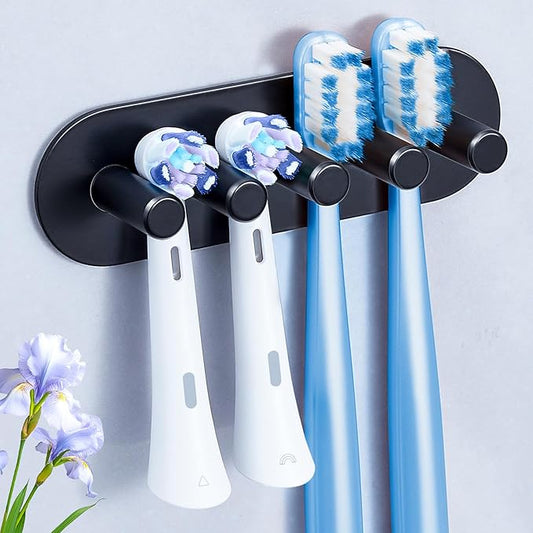 Electric Toothbrush Head Holder, Toothbrush Holders Wall Mounted, Adhesive Tooth Brush Head Holder Organiser, Electric Toothbrushs Holder, Shower Tooth Brushing Holder (Black, Large)