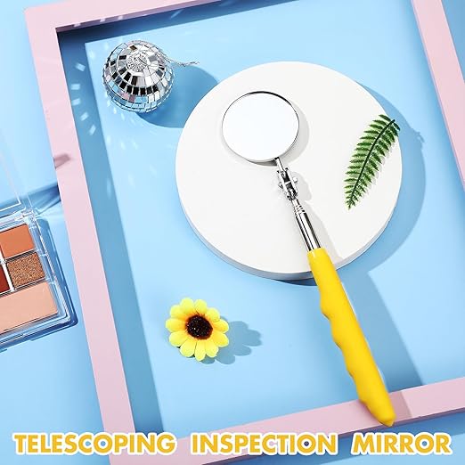 1 Pcs Telescoping Inspection Mirror Mechanics Automotive Tool with Long Handle Extendable Mirror on a Stick for Technicians Mechanics Contractors Checking Observation(Yellow,Round)