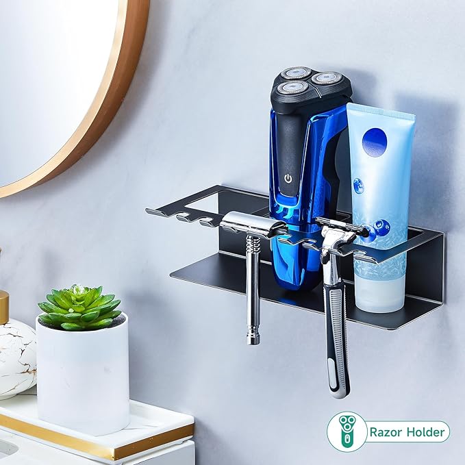 Electric Toothbrush Head Holders, Electric Toothbrush Holders Wall Mounted, Shower Electric Head Holder, Toothbrush and Toothpaste Holder, Tooth Brushing Holder for Bathroom (Black, Large)