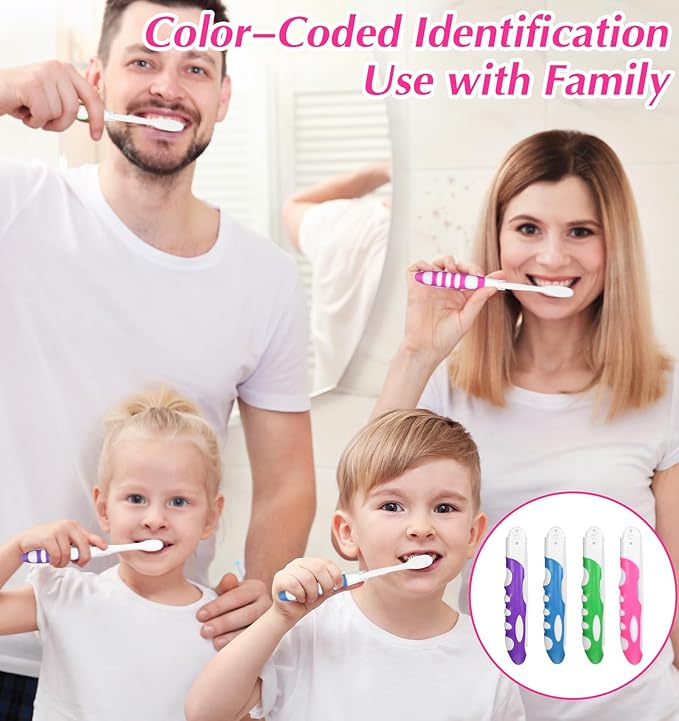 4 Pcs Travel Toothbrushes, Foldable Toothbrush for Adults & Kids, Compact Folding Design with Soft Bristles, Portable for Camping, Hiking & On-The-Go (4 Colors)