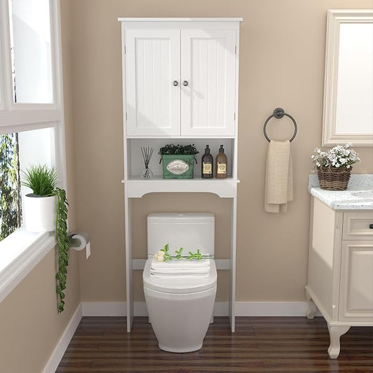 Over The Toilet Storage Cabinet with 3-Tier Shelves,Space-Saving Bathroom Organizer Rack Freestanding Shelf Unit for Bathroom (1-1)