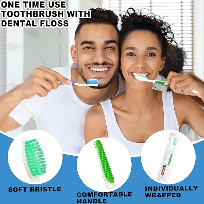 HAIFOTRVA Disposable Toothbrushes with Toothpaste and Floss,200pcs Single Use Individually Wrapped Disposable Travel Toothbrushes and Dental Floss Kit Bulk for Homeless,Airbnb,Dentist,Hotel(5 Colors)