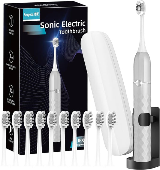 Electric Toothbrush Set, Equipped with 10 Brush Heads and Travel case, IPX8 Waterproof, 2-Minute Timer, 42000 high-Frequency Vibrations, 5 Modes, The First Choice for Gift Giving