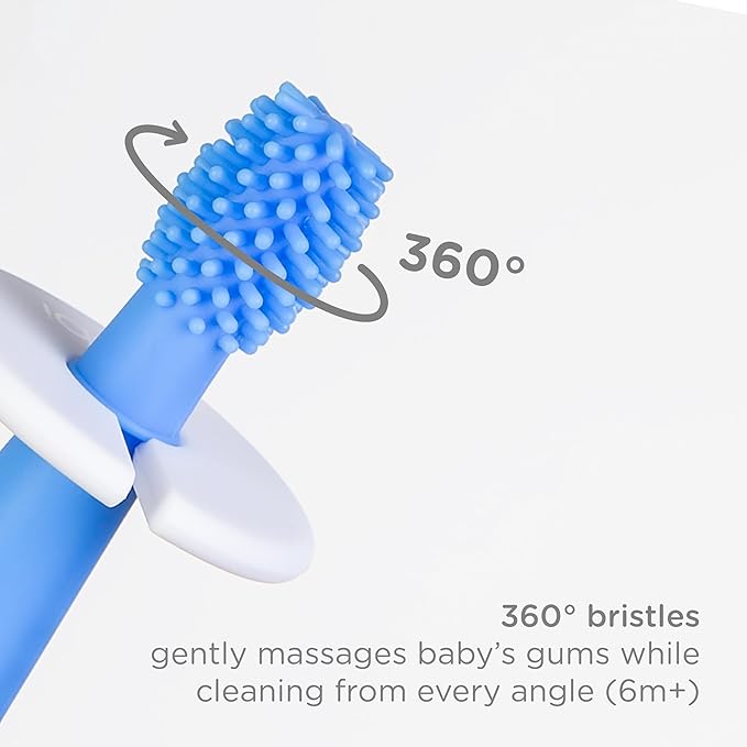 Ubbi Grow with Me Toothbrush Training Set for Babies and Toddlers, Includes One 360° Food-Grade Platinum Silicone and One Soft Bristled Toothbrush, Polaris Blue and Zest Green