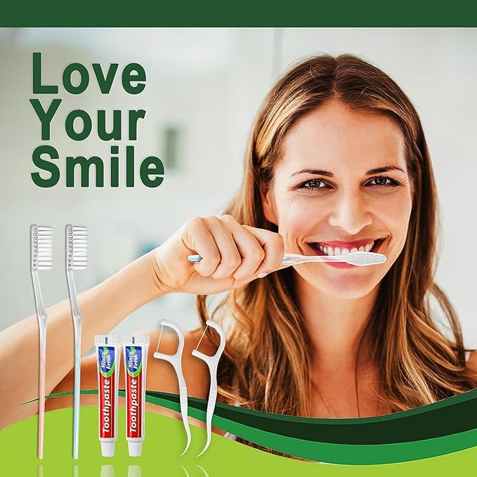 100 Pack Disposable Toothbrushes with Toothpaste Floss Individually Wrapped, 2 Color Toothbrush,10g Toothpaste,Floss Pick,Bulk Toothbrush Kit for Homeless,Airbnb,Hotel,Guest