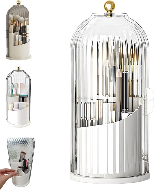 Concealed Toothbrush Holder, Rotating Bathroom Organizer Countertop, Toothbrush Holders with Cover, Bathroom Counter Organizer with Covered Makeup Brush Holder (1pcs White)