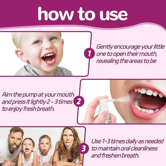 PEGO Kids Oral Spray, Toddler Toothpaste Helper for Fresh Breath,Fruit-Flavored & Portable, for Baby's Daily Oral Care (2Pack, Grape)