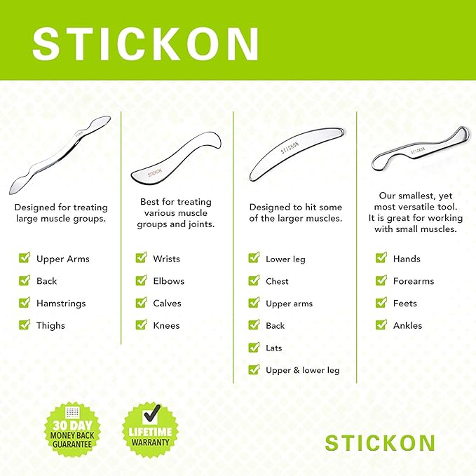STICKON Stainless Steel Gua Sha Scraping Massage Tool Set IASTM Tools Great Soft Tissue Mobilization Tool (N Shape)