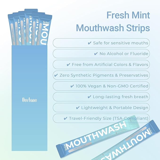 Mouthwash Travel Size Portable Packets to Go, Alcohol & Fluoride Free Fresh Mint MouthwashStrips for Superior Oral Hygiene,30 Individual Disposable Mouthwash Packs(Pack of 30)