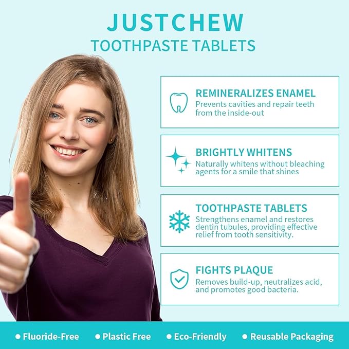 Toothpaste Tablets - Nano Hydroxyapatite,Fluoride & Plastic Free, Eco & Travel Friendly，Natural Whitening Toothpaste - Remineralize with NHA （1 Bottle / 1 Month-Coconut Mint）