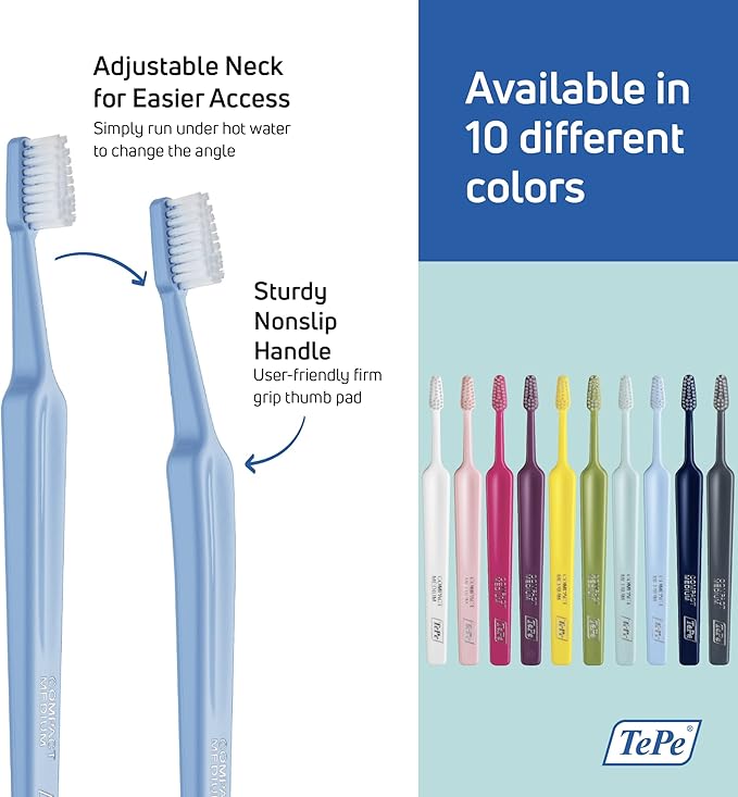 TePe Select Medium Toothbrush, Adult Medium-Bristle Toothbrush with Compact Tapered Head and Angled Neck, Pack of 1