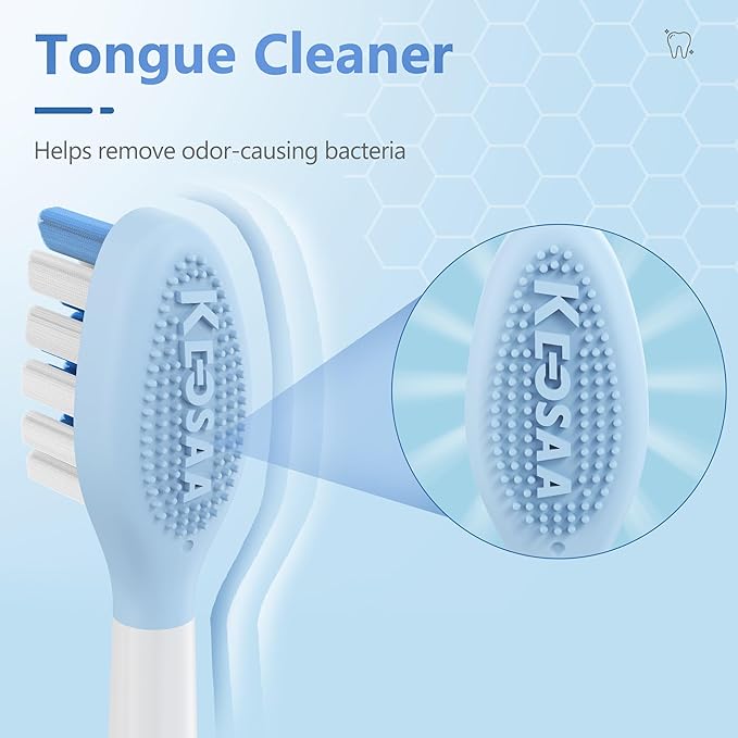 Replacement Toothbrush Heads for Philips Sonicare Electric Toothbrush, 2-in-1 Tongue Cleaner, 6 Pack, Ice Blue,Suitable for Philips Sonicare Heads, C2, C1, C3, W1, W2, W3, G1, G2, G3