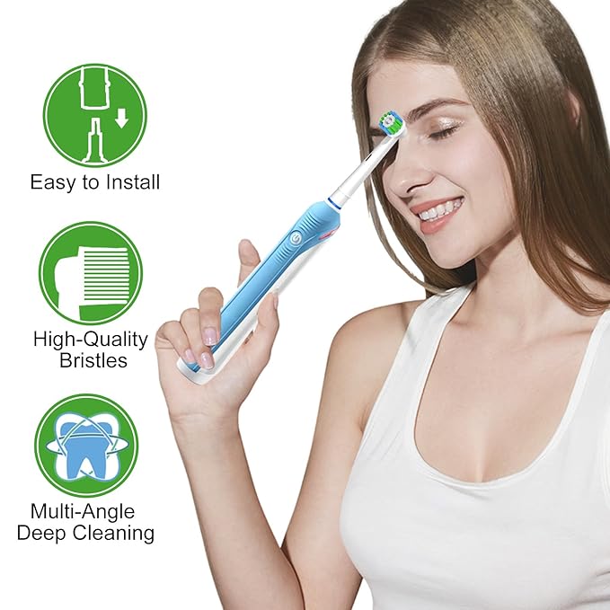 16 Pack Precision Replacement Brush Heads Compatible with Oral B Braun Electric Toothbrush. 8pcs White and 8pcs Black.