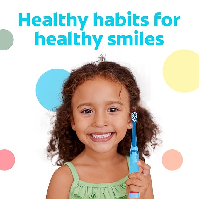 Colgate Kids Battery Powered Toothbrush With AA Battery, Extra Soft Bristles, Flat-Laying Handle to Prevent Rolling, Bluey, 2 Pack