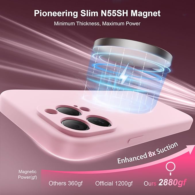 Magnetic for iPhone 15 Pro Case, Compatible with MagSafe, with 9H Nano Screen Protectors, Full Camera Protection, Silicone Shockproof Microfiber Lining Phone Case 6.1", Chalk Pink
