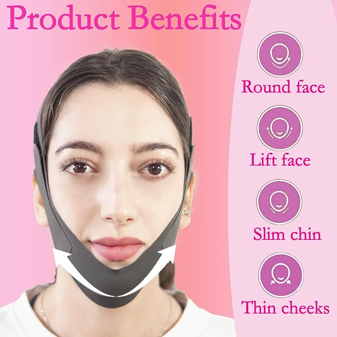 V Line Lifting Mask Chin Strap for Sleeping, Face Lifting Strap, Chin Strap, V Line Mask, Jawline Shaper, Jaw Strap, Double Chin Reducer,Face Lift Tape & Snoring Solution (Black)