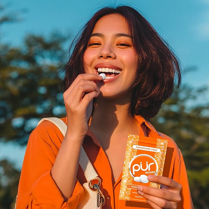 PUR Mints | Aspartame Free Breath Mints | Made with Xylitol | Sugar Free, Vegan, Gluten Free | Natural Tangerine Tango Flavor | 65 Pieces in Re-Sealable pouch (Pack of 3)