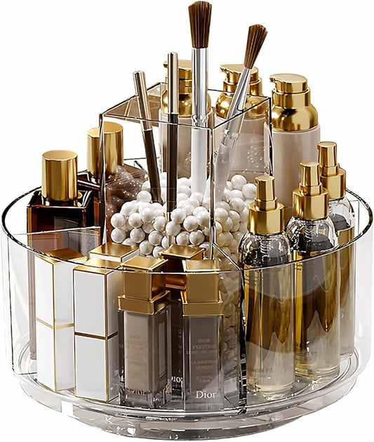 Taiuloo 360 Rotating Makeup Organizer, Lazy Susan Cosmetics Storage Turntable, Round Spinning Brush & Pen Holder, Clear Acrylic Organizer Tray for Vanity, Bathroom, Office Desk