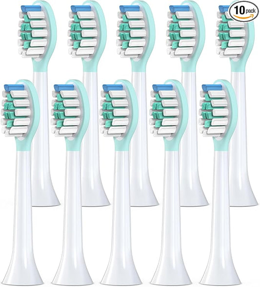 Replacement Toothbrush Heads for Philips Sonicare Electric Toothbrush, 2-in-1 Tongue Cleaner, 10 Pack, Mint Green,Suitable for Philips Sonicare Heads, C2, C1, C3, W1, W2, W3, G1, G2, G3