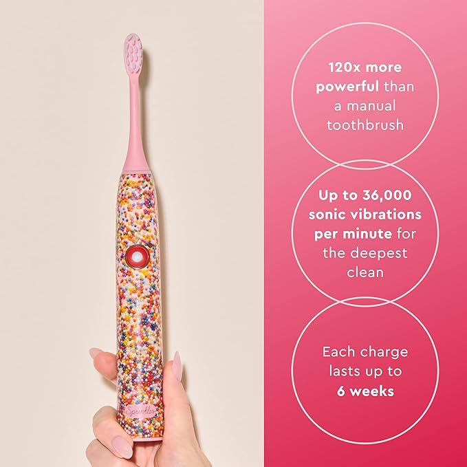 MOON x Sprinkles Toothbrush - Rechargeable Electric Toothbrush for Adults & Teens - 5 Sonic Cleaning Modes - Includes 2 Brush Heads & Travel Case - Cordless with Industry-Leading 6 Week Charge