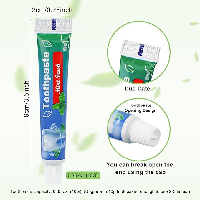 HAIFOTRVA 0.35 oz Bulk Travel Size Toothpaste, 50 Tubes, Mint Flavor, Mini Disposable Toothpaste for Hotel, Guests, Homeless, Office