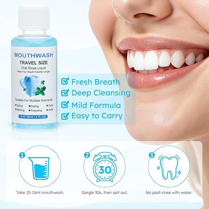 Travel Mouthwash Bulk, 1.2 Oz/35ml Mini Mouthwash Bulk, for Freshening Breath, Easy to Carry, Suitable for Work, Travel, Hotels, Dating Essentials (100-PACK)
