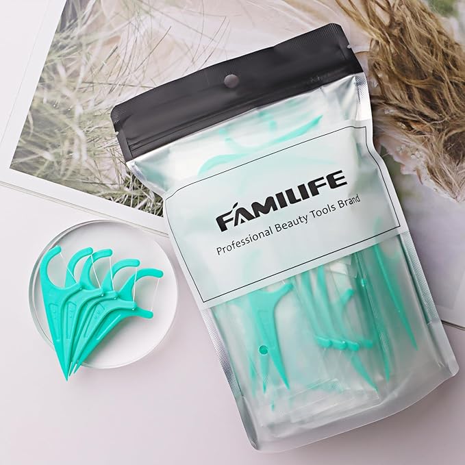 FAMILIFE Individually Wrapped Floss Picks, 100PCS Mint Dental Floss Cleaner, Tooth Picks Flossers with Portable Individual Packaging, Toothpicks Helps to Fight Tooth Decay and Keep Your Teeth Clean