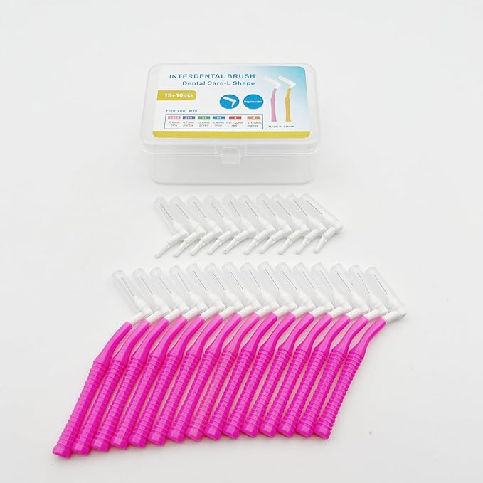L Angle Reusable Braces Dental Brush Flosser for Cleaner Interdental Brush Toothpick Dental Tooth Flossing Head Oral Cleaners Cleaning Tool (0.6mm Pink, Normal)