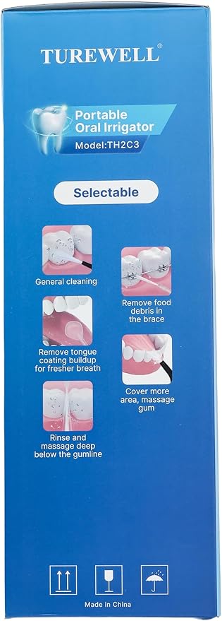 TUREWELL Water Dental Flosser for Teeth/Braces, 310 ML Portable Cordless Oral Irrigator with 5 Modes, IPX7 Waterproof Electric Water Flossing with 4 Replacement Jet Tips for Travel and Home, Black