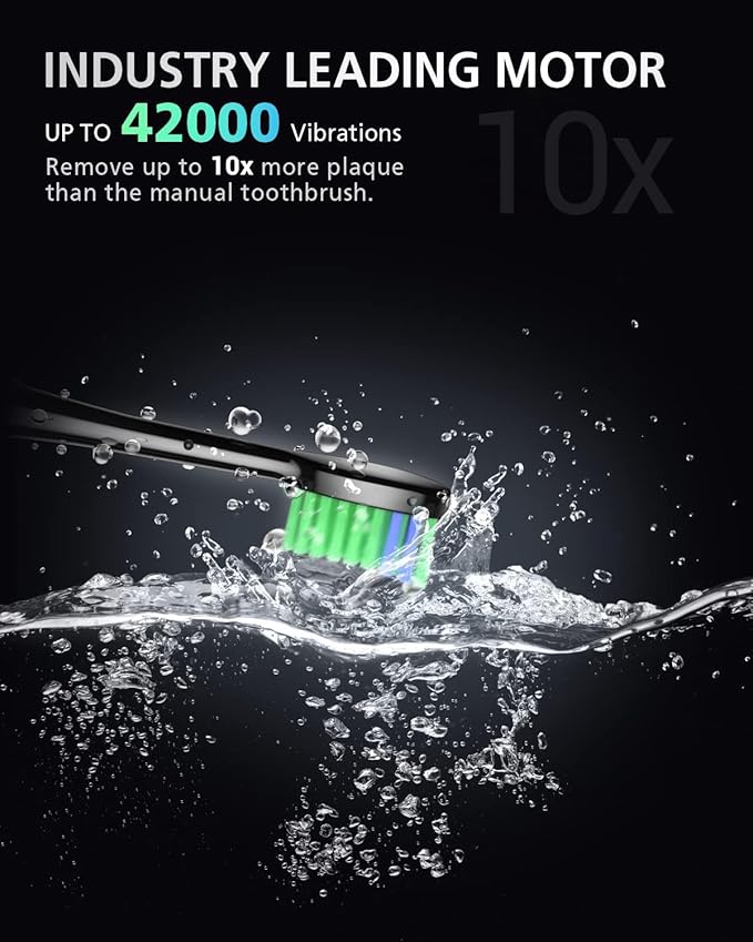 BAOVERI Electric Toothbrush for Adults&Kids, 42000 VPM Rechargeable Sonic Toothbrush with 8 Brush Heads, 5 Modes & 3 Intensity Levels, IPX7 Waterproof, 2-Min Smart Timer, 4 H Fast Charge for 60 Days