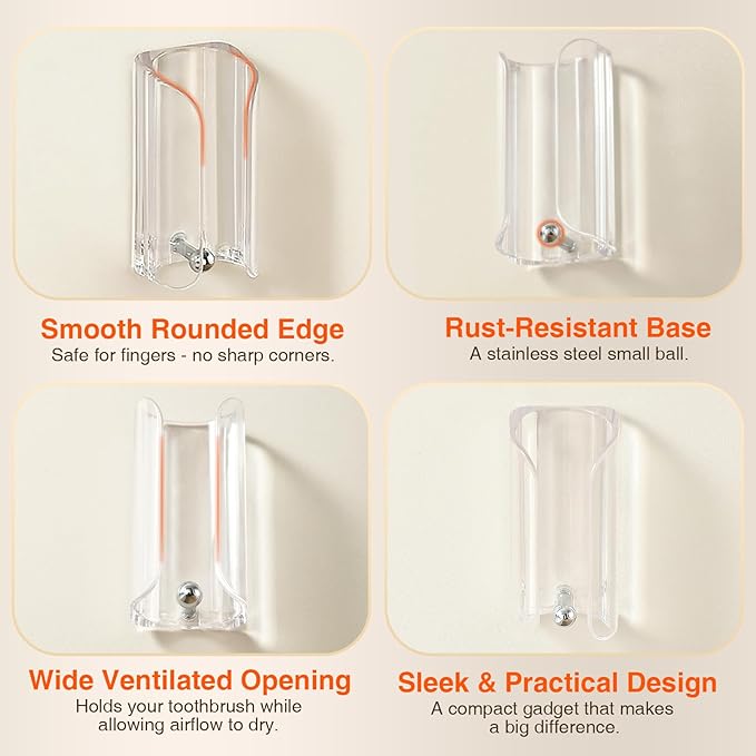 Electric Toothbrush Holder, Wall Toothbrush Holder for Bathroom, Adhesive Electric Toothbrush Stand, Bathroom Counter Organizer for Electric Toothbrushes, Clear, Pack of 2